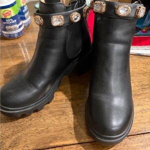 Steve Madden Black Ankle Boots with Jewel Accents
